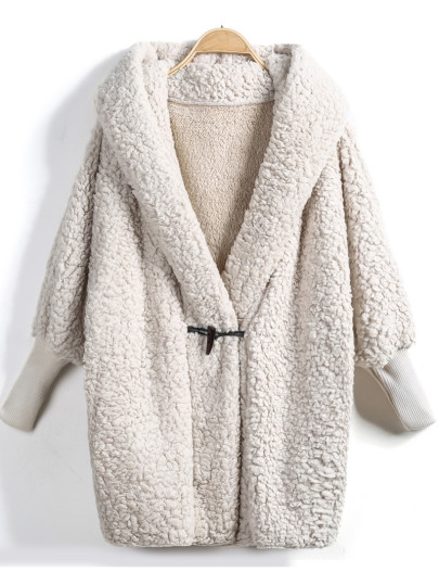 Apricot Hooded Batwing Long Sleeve Loose Coat