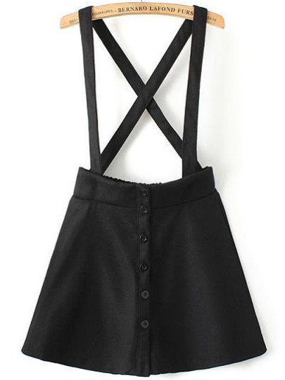 Black Strap Buttons Skirt