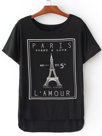 Eiffel Tower Print Dip Hem T-Shirt