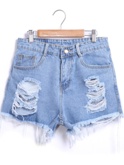 Ripped Frayed Hem Denim Shorts