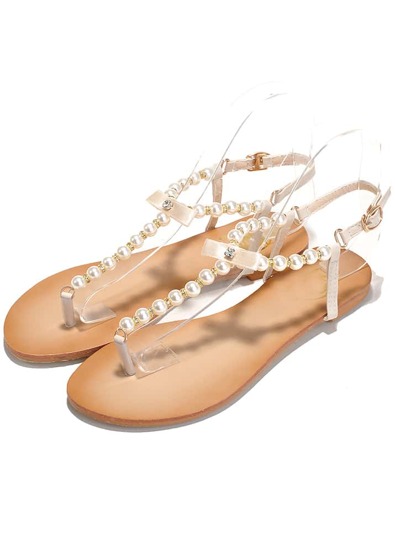 Sandalia flat perlas-crudo