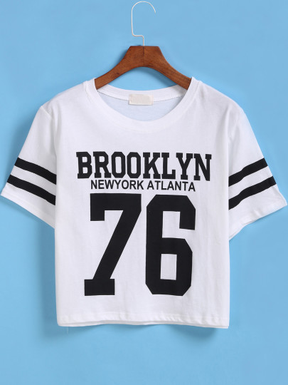 Camiseta Crop BROOKLYN 76 manga corta-blanco