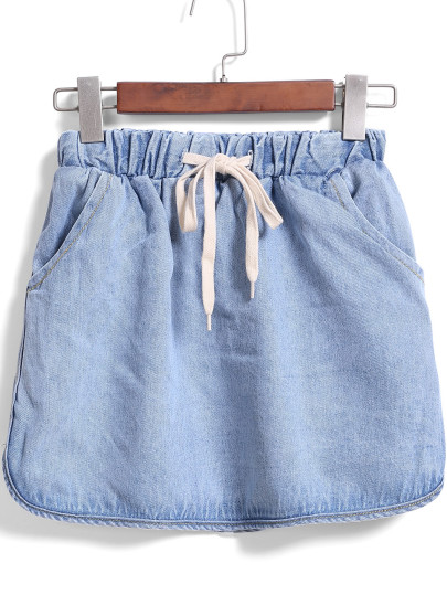 Drawstring Waist Denim Skirt