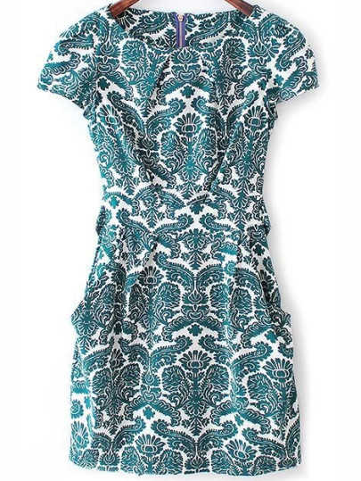 Short Sleeve Rockabilly Peasant Floral Bow Camo Slim Dress