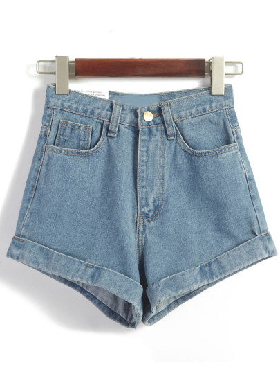 Shorts en Denim décontracté taille haute -bleu