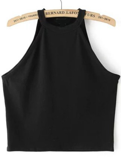 Halter Crop Black Tank Top