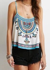 White Spaghetti Strap Geometric Print Cami Top