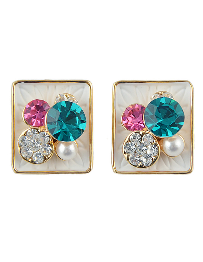 New Model Hot Sale Rhinestone Small Stud Square Earrings SheIn(Sheinside)