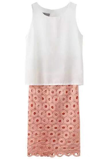 white neck tank top with pink hollow skirt shein sheinside white neck tank top with pink hollow skirt shein sheinside