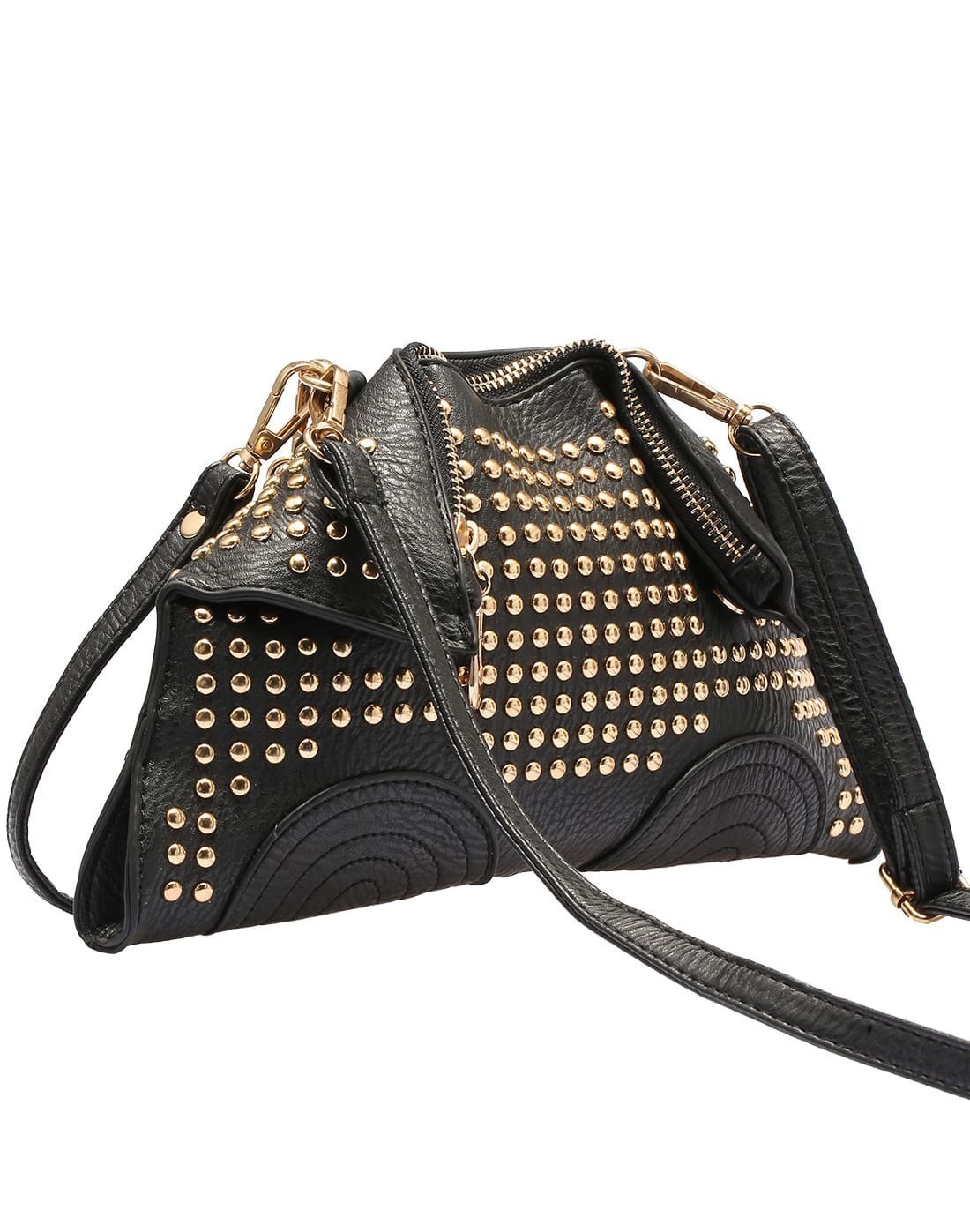 Black With Rivet Zipper Shoulder Bag SheIn(Sheinside)