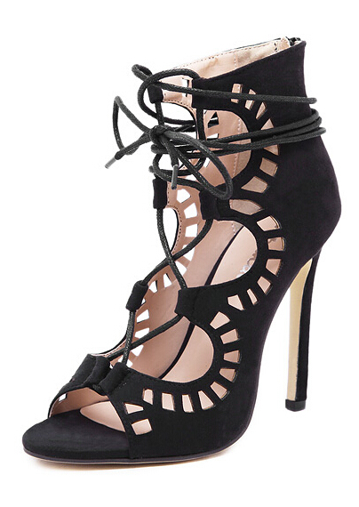 Black High Heel Hollow Sandals