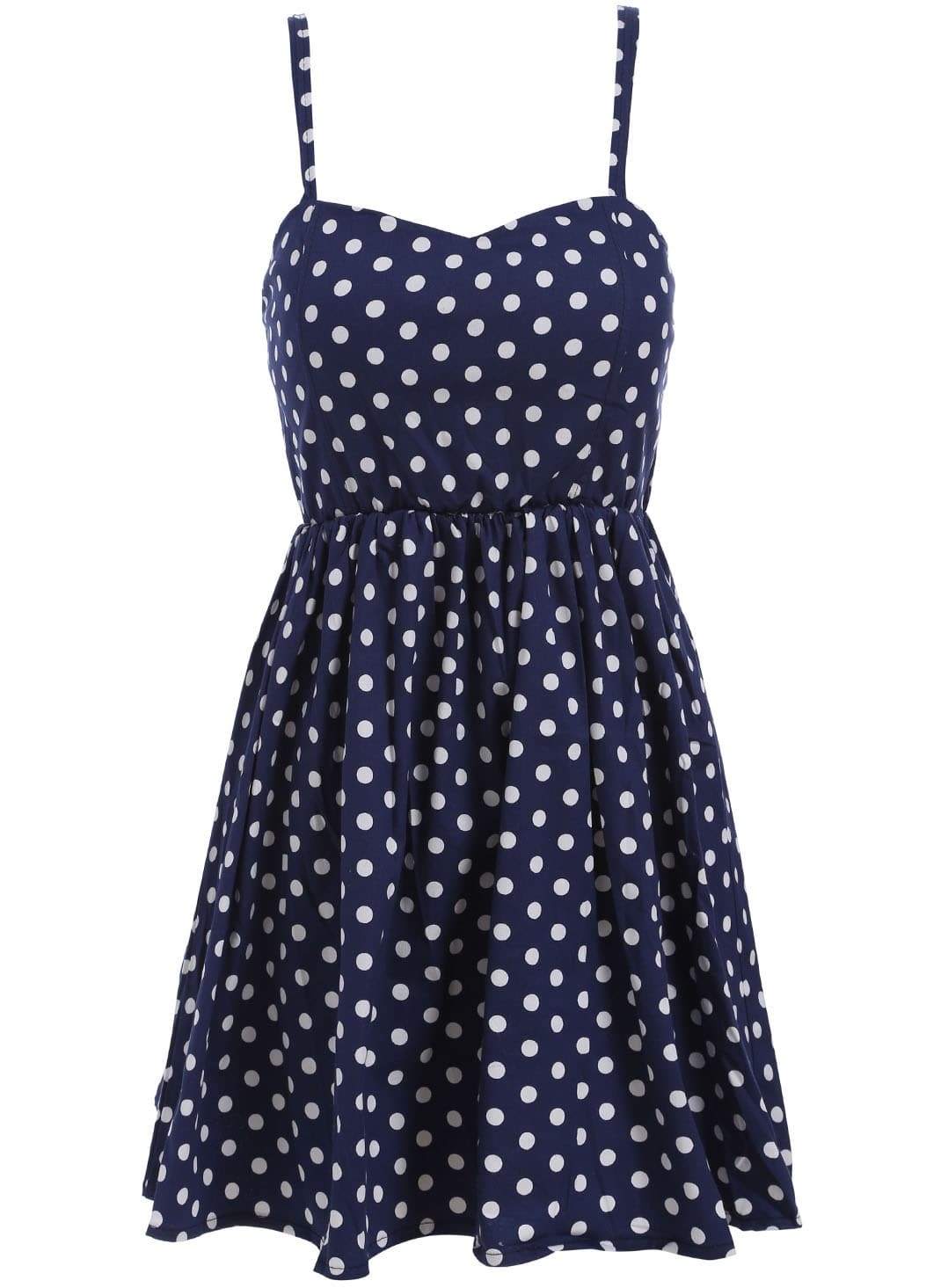 Spaghetti Strap Polka Dot Pleated Dress SheIn(Sheinside)