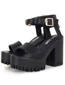 Black Chunky High Heel Buckle Strap Hidden Platform Sandals