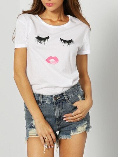 Maglietta stampata ciglia bianca