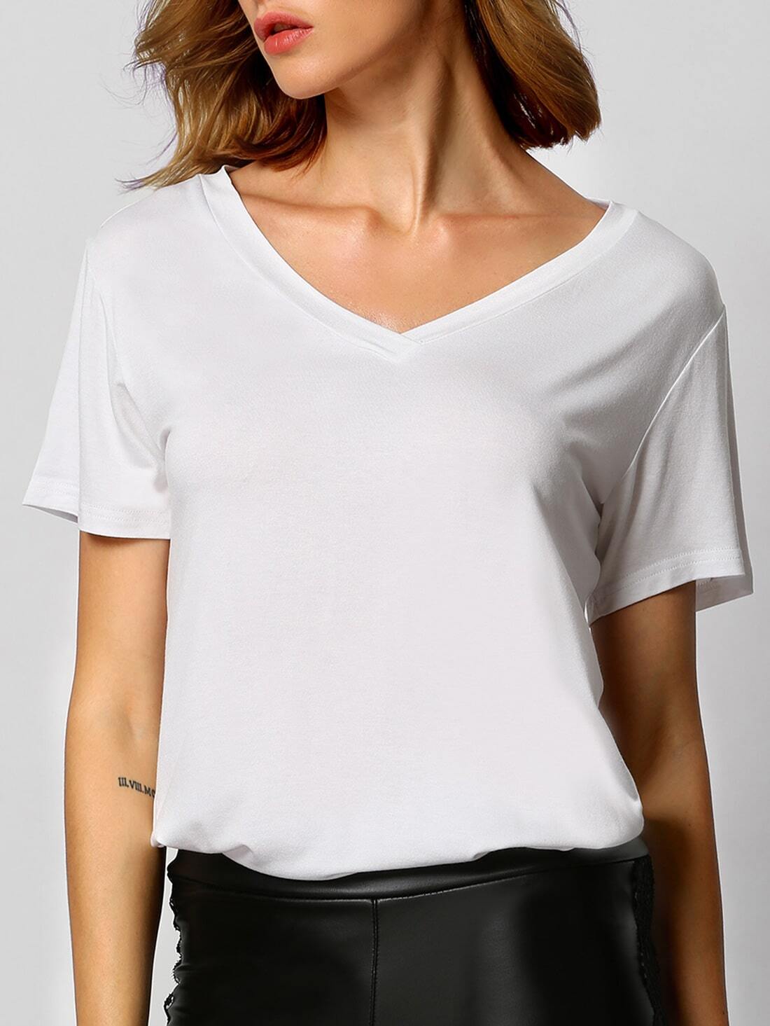 White V Neck Loose T-shirt