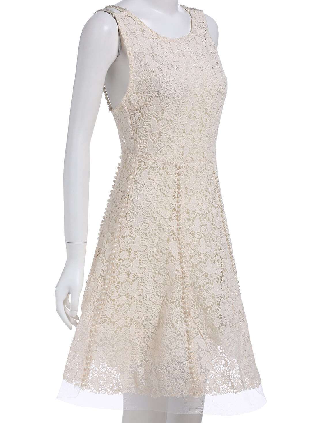 Apricot Round Neck Floral Crochet Lace Dress SheIn(Sheinside)