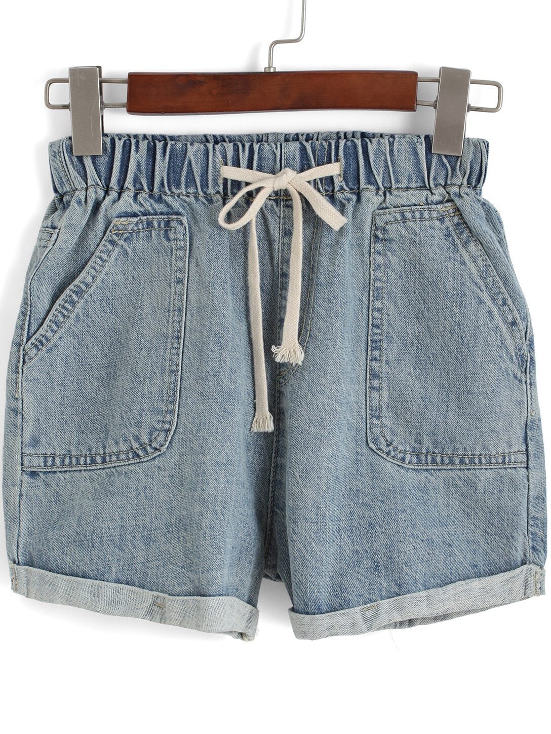 Blue Drawstring Waist Vintage Denim Shorts SheIn(Sheinside)