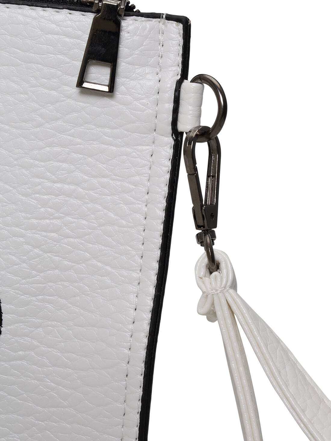 White Zipper PU Clutch Bag SheIn(Sheinside)