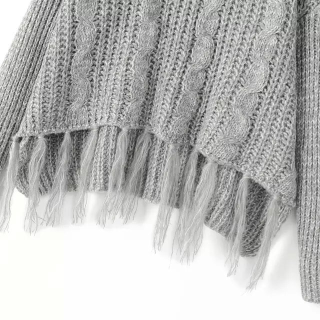 Grey V Neck Cable Knit Tassel Sweater SheIn(Sheinside)