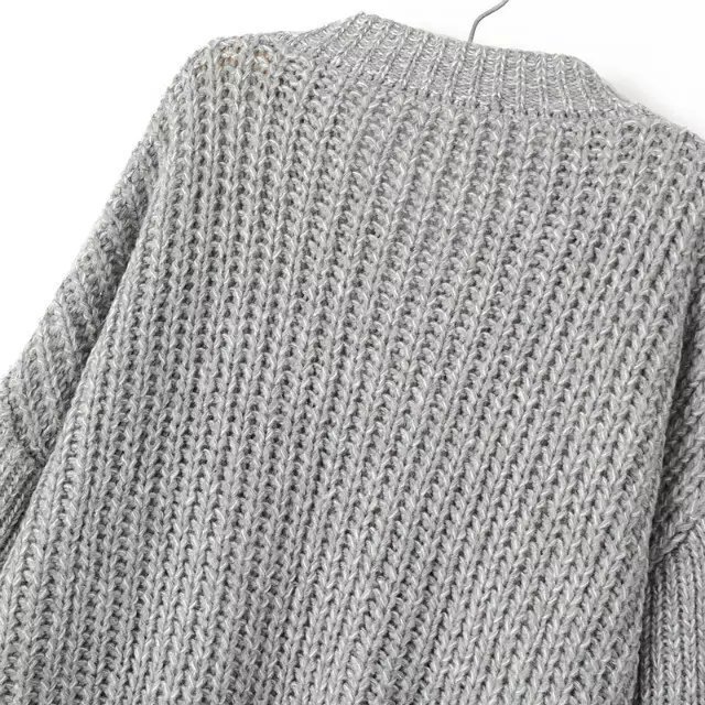 Grey V Neck Cable Knit Tassel Sweater SheIn(Sheinside)