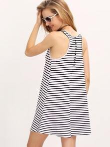 White Black Sleeveless Striped Dress