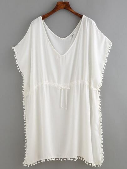 White Deep Plunge Neck Crochet Trim Plus Dress pictures