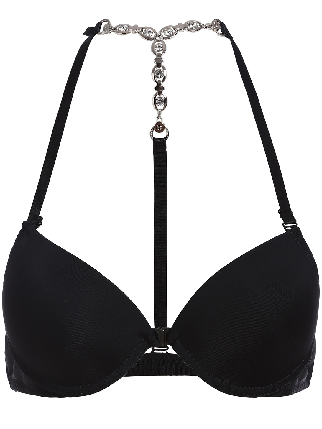 Black Halter Chain Embellished Lingerie SheIn(Sheinside)