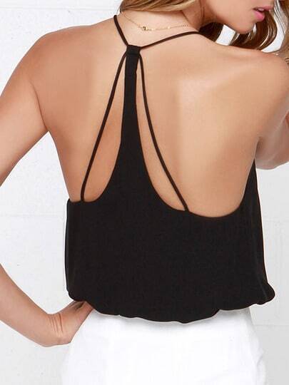 Black Spaghetti Strap Loose Cami Top pictures