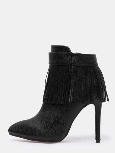 Black High Heel Tassel PU Boots pictures
