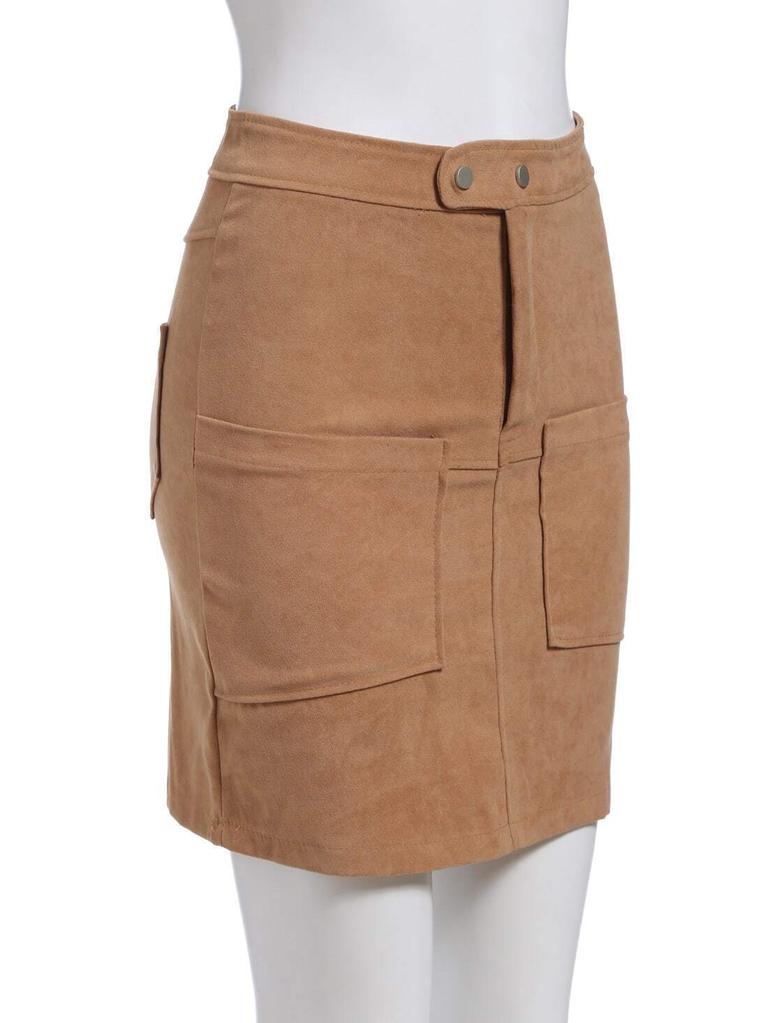 Khaki Casual Pockets Bodycon Skirt SheIn(Sheinside)