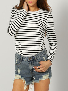 White Black Long Sleeve Striped T-Shirt