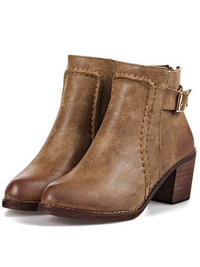 Brown Chunky Heel Buckle Strap Boots Brown Chunky Heel Buckle Strap Boots pictures
