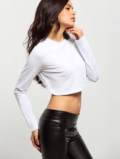 White Long Sleeve Backless Crop Top