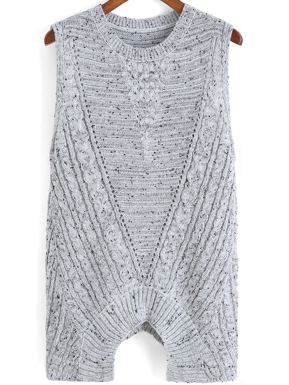 Grey Round Neck Backless Knit Sweater -SheIn(Sheinside)