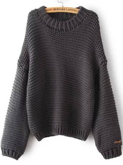 Grey Round Neck Chunky Loose Sweater pictures