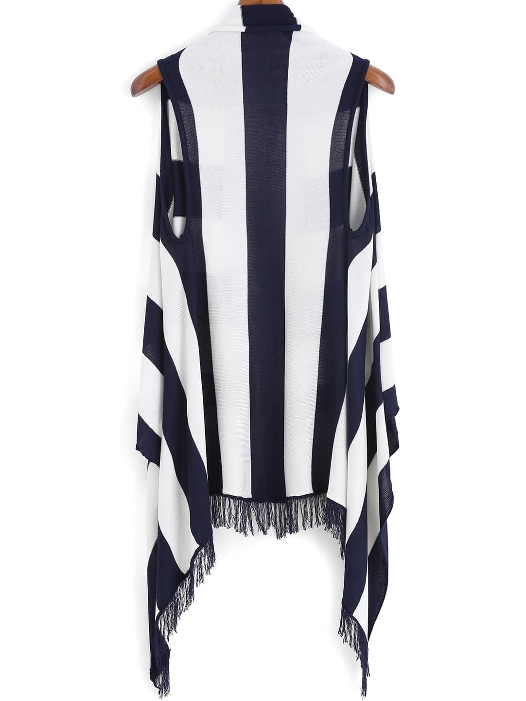 Blue White Striped Tassel Sweater Vest SheIn(Sheinside)