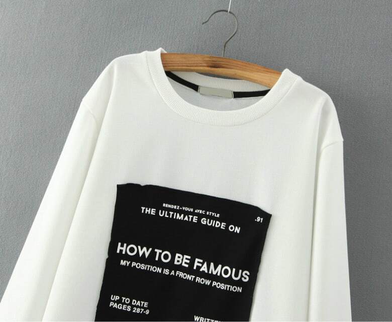 White sweatshirt with black writing Clearance