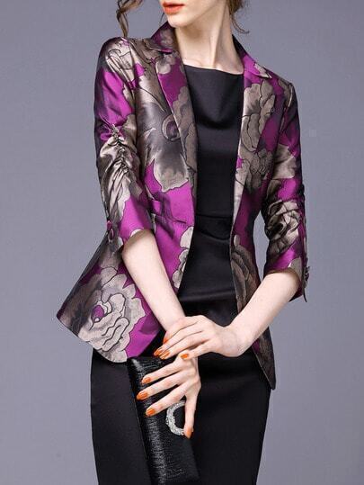 Purple Lapel Florals Single Button Blazer pictures