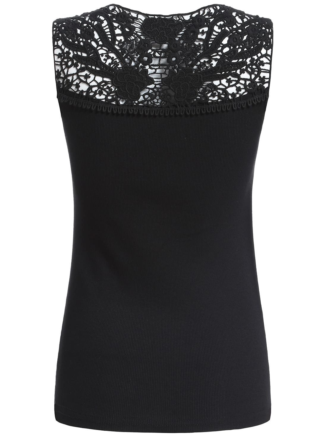 Black Round Neck Lace Slim Tank Top SheIn(Sheinside)