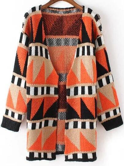Multicolor Long Sleeve Geometric Print Cardigan pictures