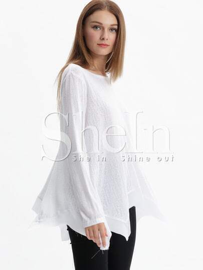 Maglia asimmetrica maniche lunghe bianca