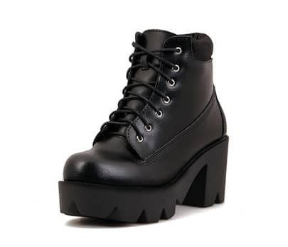chunky platform shein heel hidden boots casual autumm heeled pu ankle toe round spring