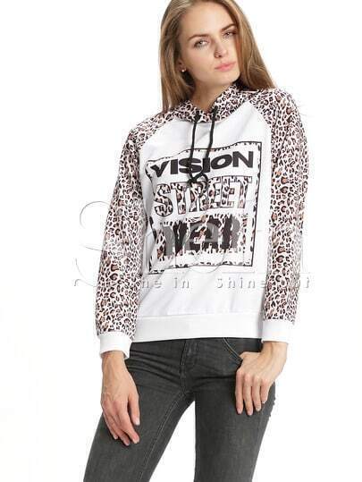 Felpa stampata lettera leopardata bianca