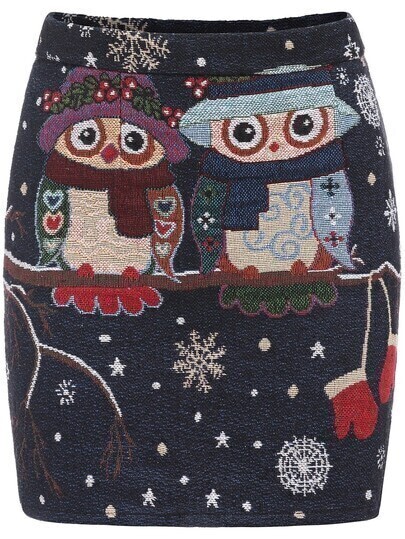 Multicolor Slim Owl Print Bodycon Skirt
