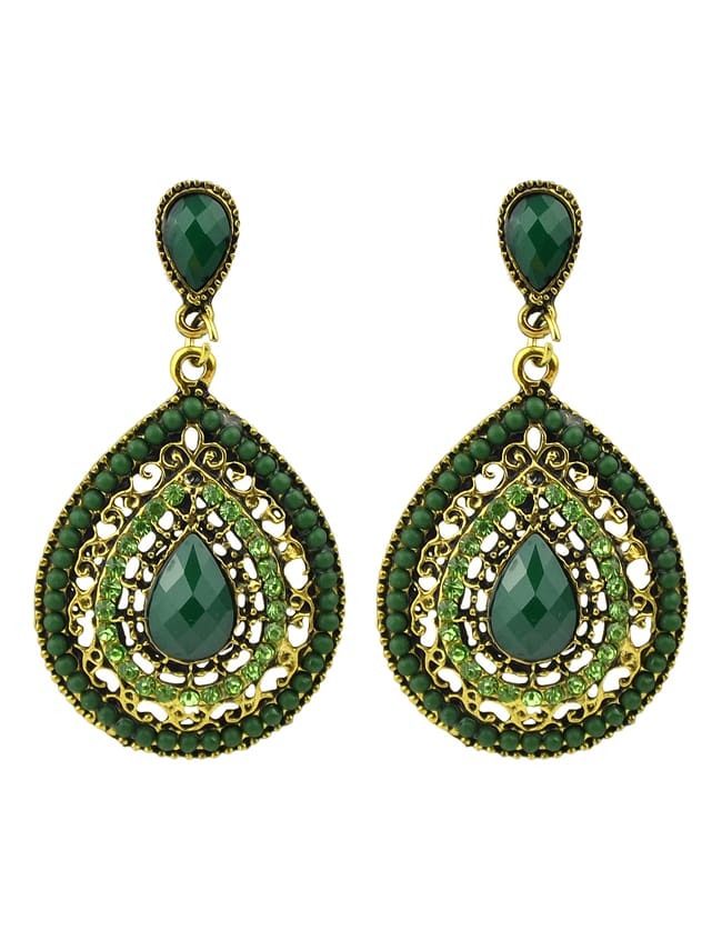 Beads Green Hanging Earrings