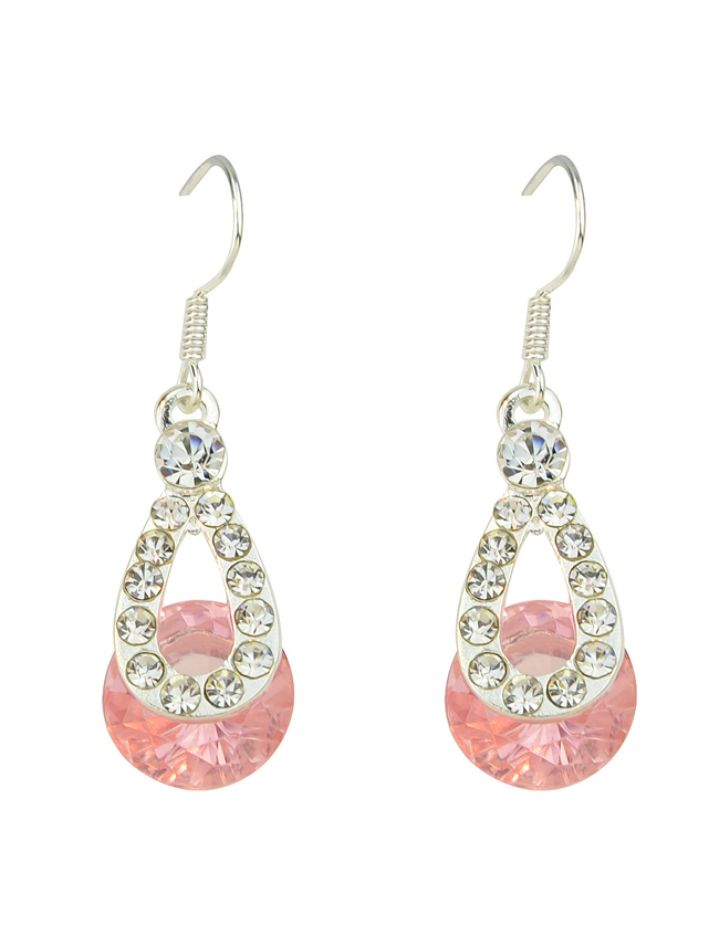 Fashionable Beautiful Pink Shining Long Drop Stone Earrings