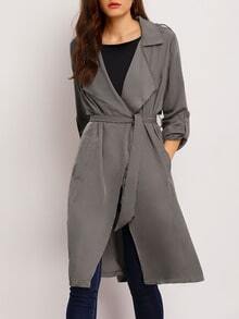 Grey Long Sleeve Lapel Pockets Trench Coat