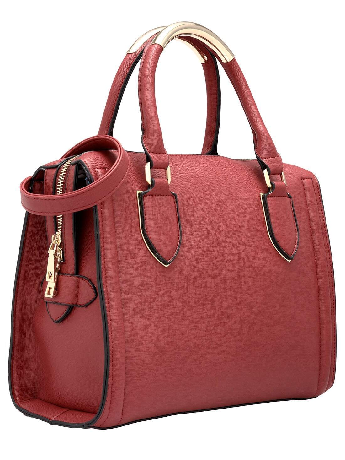 Red Zipper Metallic Strap PU Bag SheIn(Sheinside)