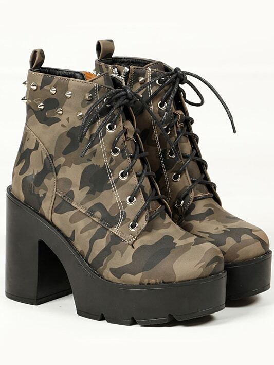 camo high heel boots green chunky high heel camouflage rivet boots shein camo high heel boots green chunky high heel camouflage rivet boots shein