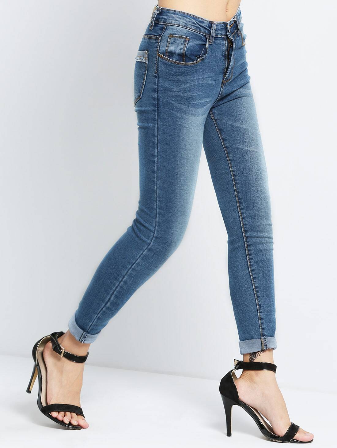 Blue Slim Bleached Denim Pant Stylish Cosy Curved Jeans SheIn(Sheinside)